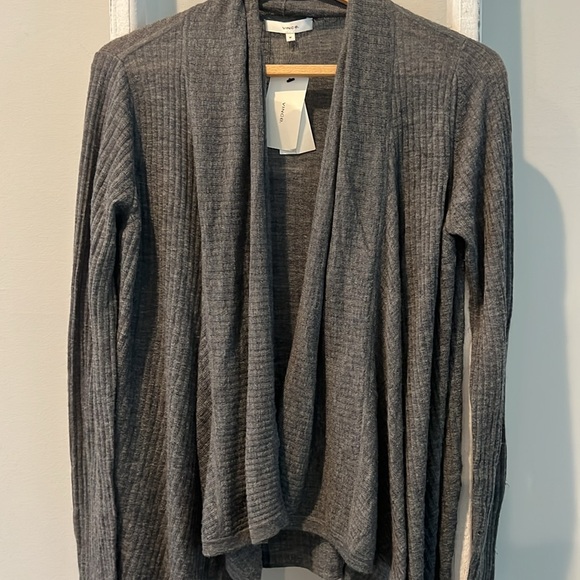 Vince Charcoal nwt cashmere wool ribbed lightweight Draped Cardigan medium - Picture 2 of 9